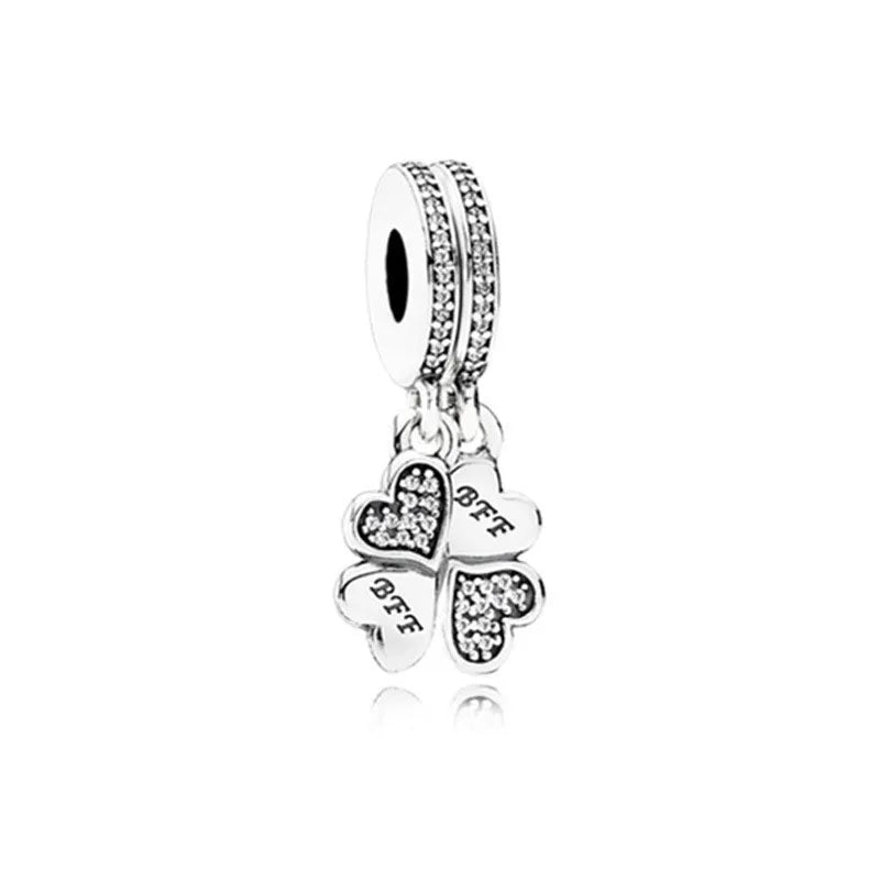 Women Berloque 925 Silver Smile My Dad Hand Clover Charm Bracelet