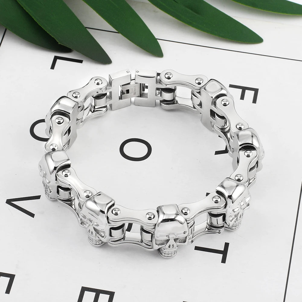 Men's Stainless Steel Skull Biker Bracelet Chain