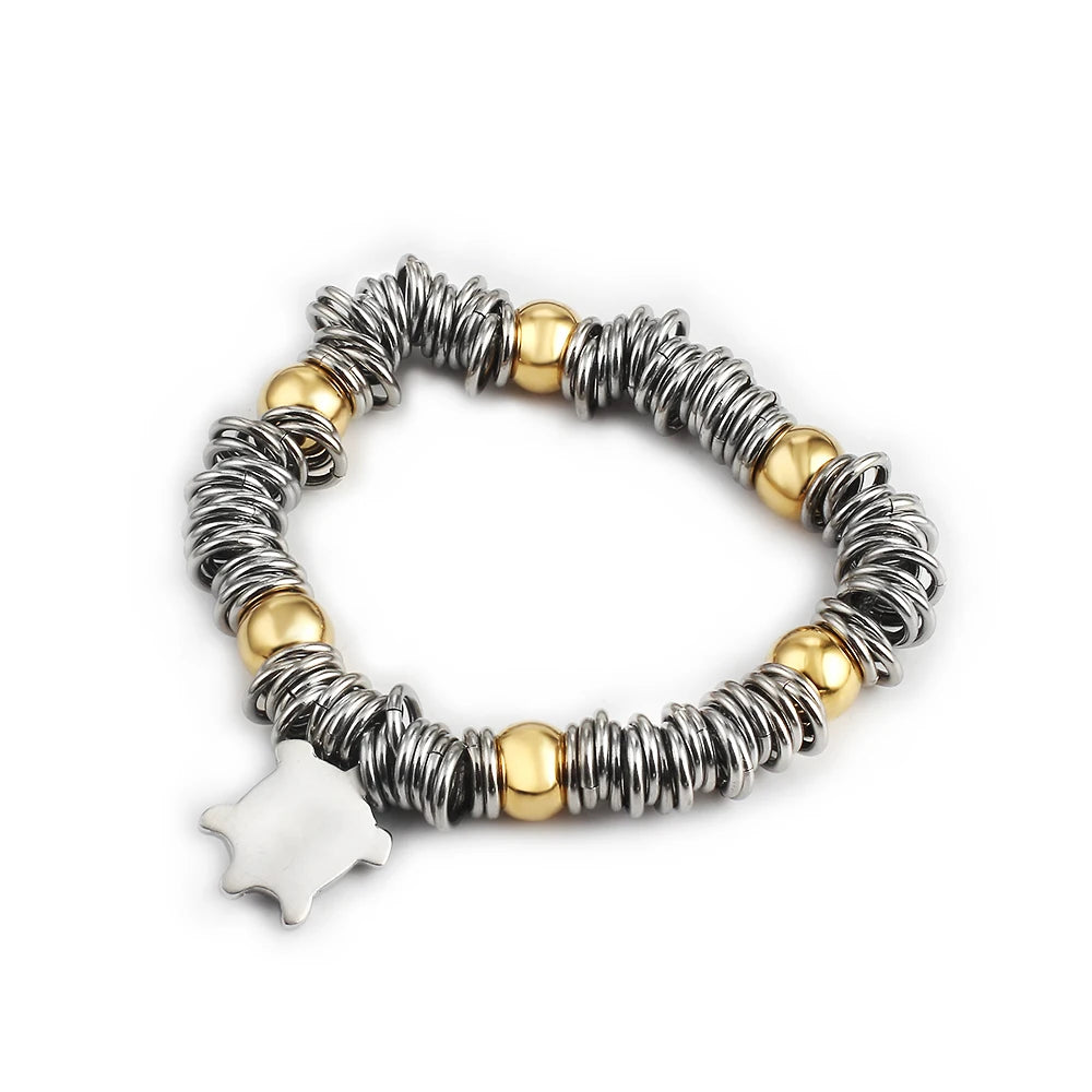 Turtle Pendant Bead Bracelet 316L Stainless Steel Jewelry