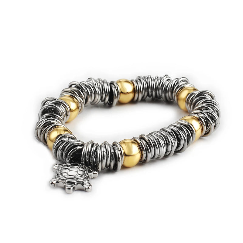 Turtle Pendant Bead Bracelet 316L Stainless Steel Jewelry