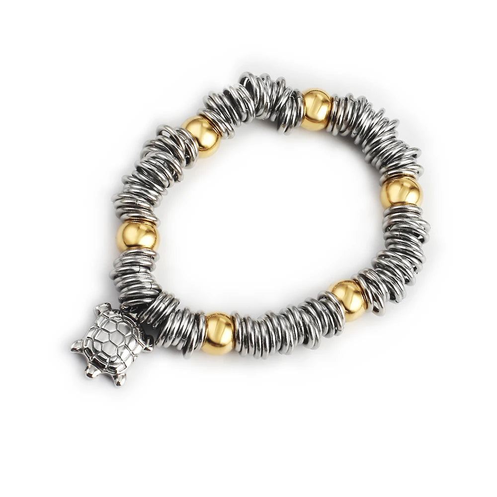 Turtle Pendant Bead Bracelet 316L Stainless Steel Jewelry