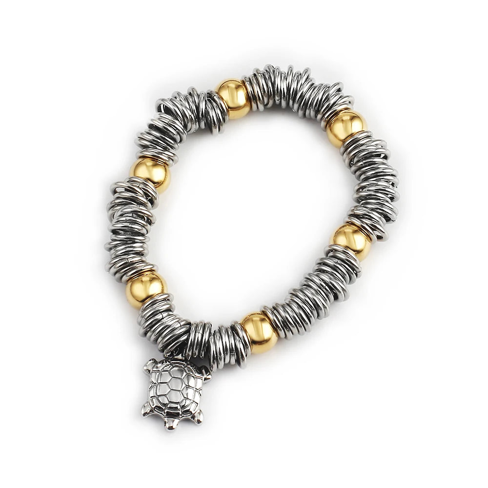 Turtle Pendant Bead Bracelet 316L Stainless Steel Jewelry