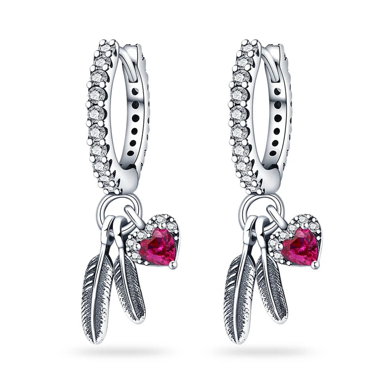 Silver 925 Women Hoop Earring Moon Star CZ Colored Zircon Jewelry for Girl