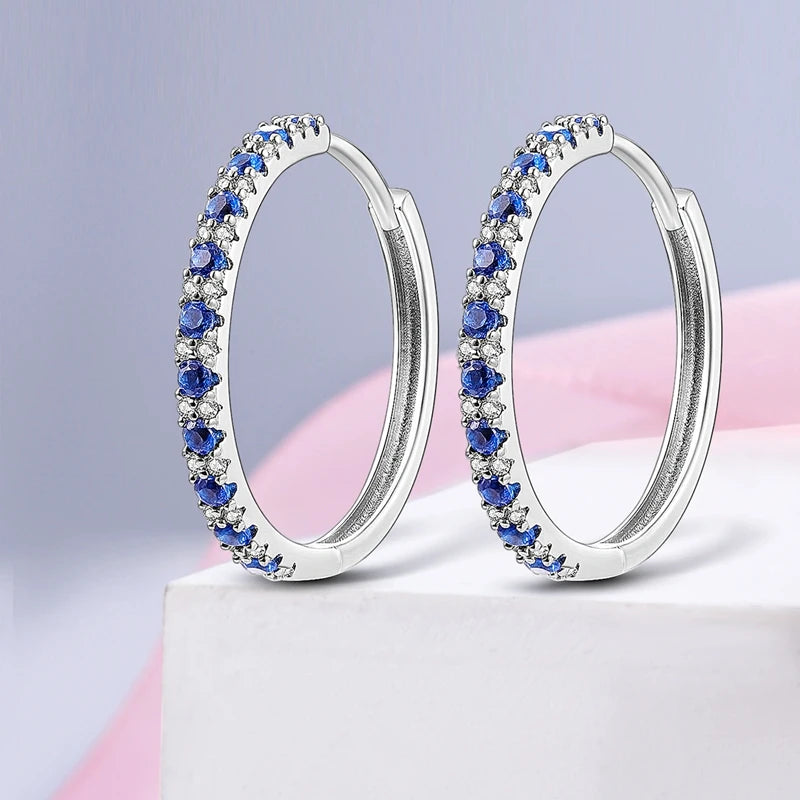 Silver 925 Women Hoop Earring Moon Star CZ Colored Zircon Jewelry for Girl