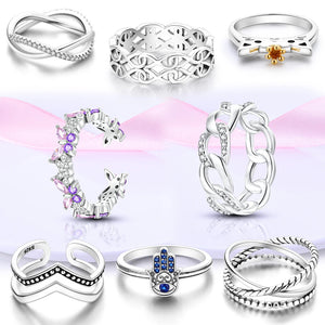 925 Silver Butterfly Cat Zircon Flower Ring for Women