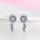 Zircon Stud Earrings in Dream Catcher Feather S925 Sterling Silver Jewelry