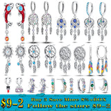 Zircon Stud Earrings in Dream Catcher Feather S925 Sterling Silver Jewelry