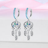 Zircon Stud Earrings in Dream Catcher Feather S925 Sterling Silver Jewelry