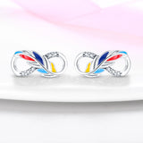 Zircon Stud Earrings in Dream Catcher Feather S925 Sterling Silver Jewelry