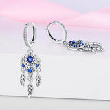 Zircon Stud Earrings in Dream Catcher Feather S925 Sterling Silver Jewelry