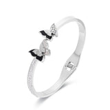 Women Stainless Steel Bangle Butterfly Shape Shells Zircons Crystal Bracelet