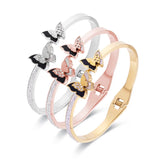 Women Stainless Steel Bangle Butterfly Shape Shells Zircons Crystal Bracelet