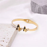 Women Stainless Steel Bangle Butterfly Shape Shells Zircons Crystal Bracelet