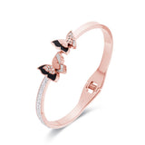 Women Stainless Steel Bangle Butterfly Shape Shells Zircons Crystal Bracelet