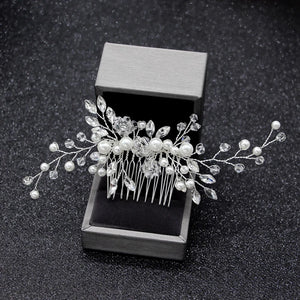 Silver Pearl Rhinestone Bridal Hair Comb