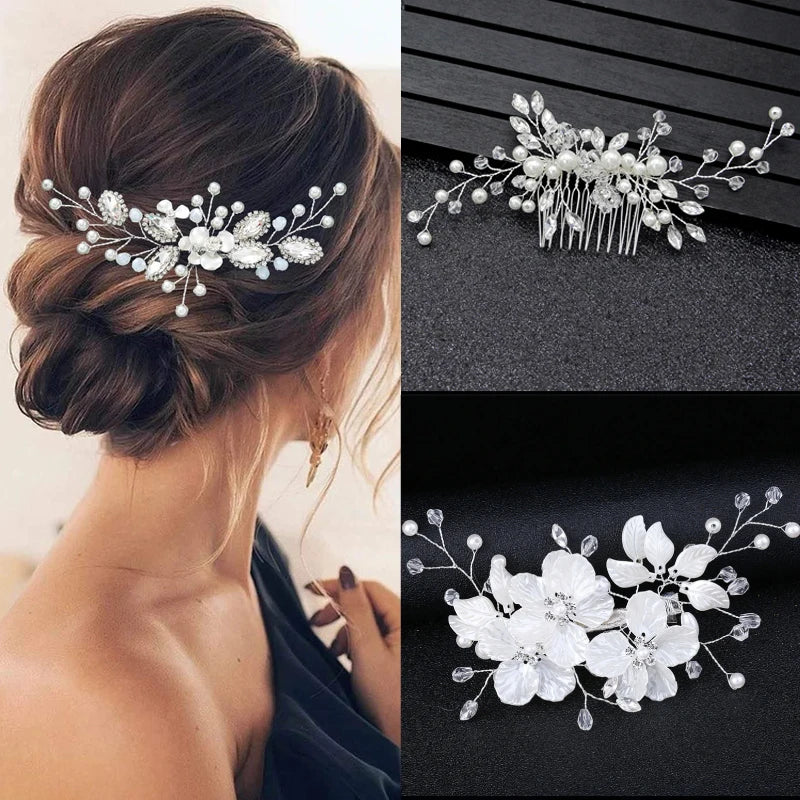Silver Pearl Rhinestone Bridal Hair Comb