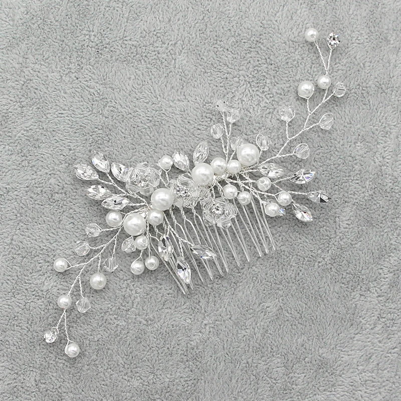 Silver Pearl Rhinestone Bridal Hair Comb