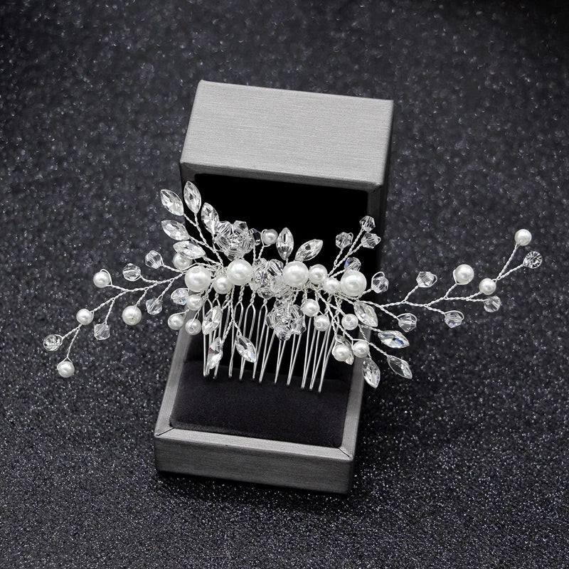 Silver Pearl Rhinestone Bridal Hair Comb