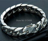 Stainless Steel Solid Link Chain Bracelet Men's High 15mm 8.66''