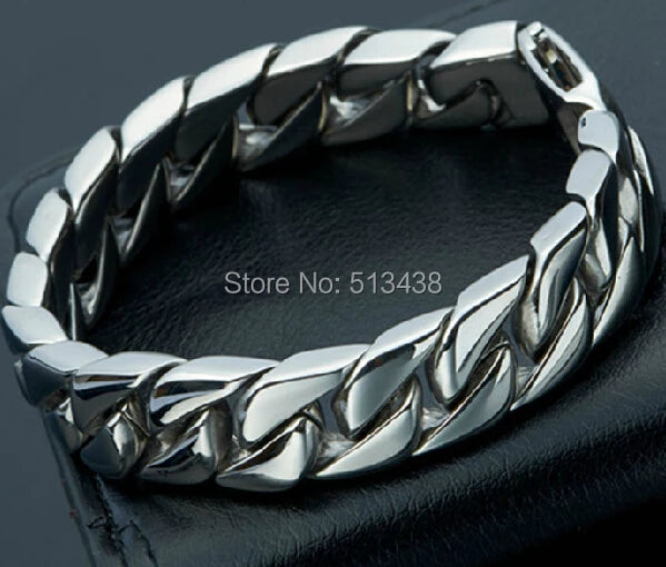 Stainless Steel Solid Link Chain Bracelet Men's High 15mm 8.66''