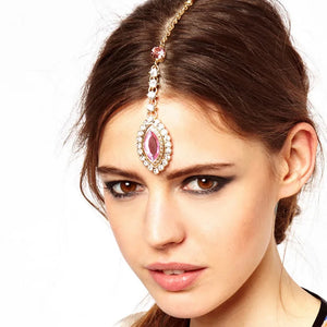 Ethnic Rhinestone Forehead Hair Pins for Women