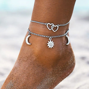 Foreign Trade Sun Love Heart Crescent Anklet Beach Foot Accessories