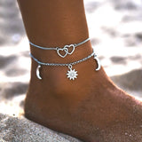 Foreign Trade Sun Love Heart Crescent Anklet Beach Foot Accessories