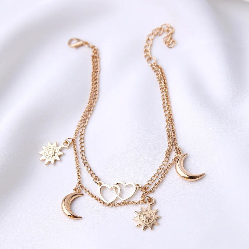 Foreign Trade Sun Love Heart Crescent Anklet Beach Foot Accessories