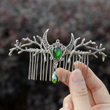 Forest Branch Crystal Crescent Moon Haircomb Witch Hairclip