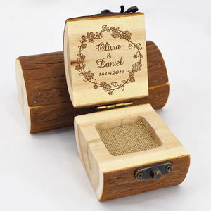 Vintage Engraved Wood Ring Box for European Wedding