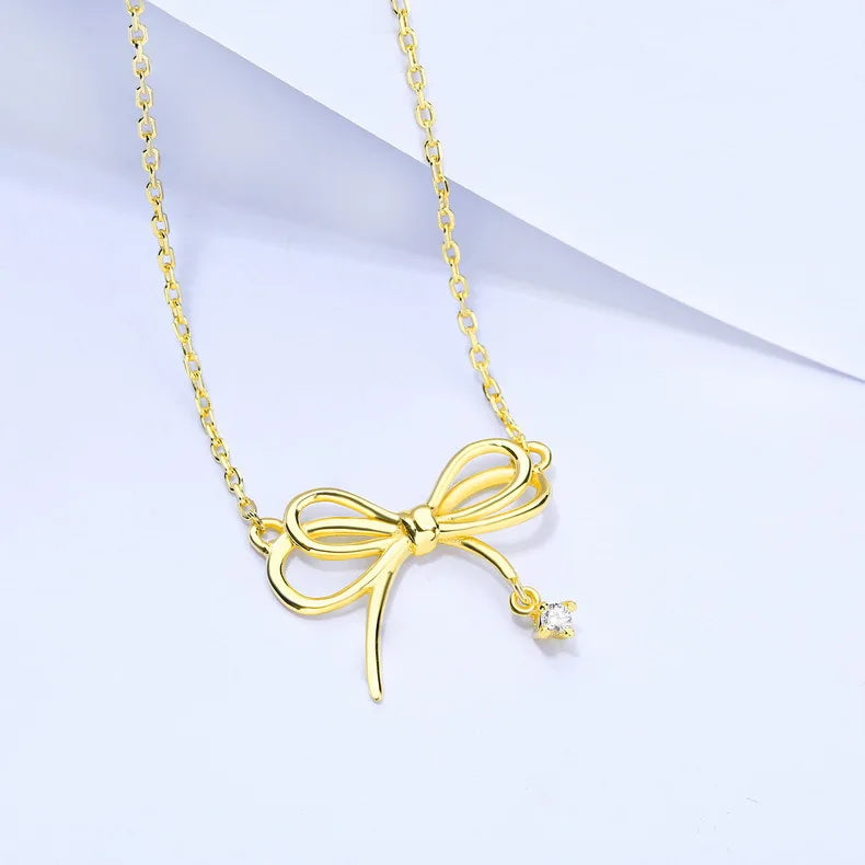 Classic Bowknot Necklace with Zircon 925 Silver Chain