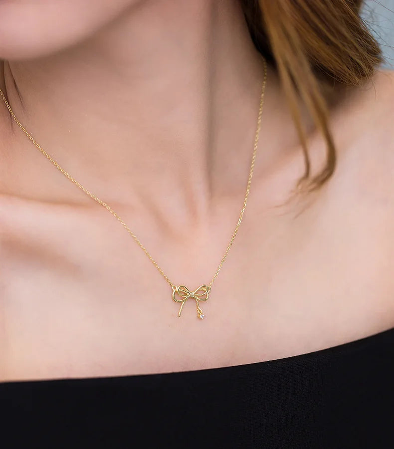 Classic Bowknot Necklace with Zircon 925 Silver Chain
