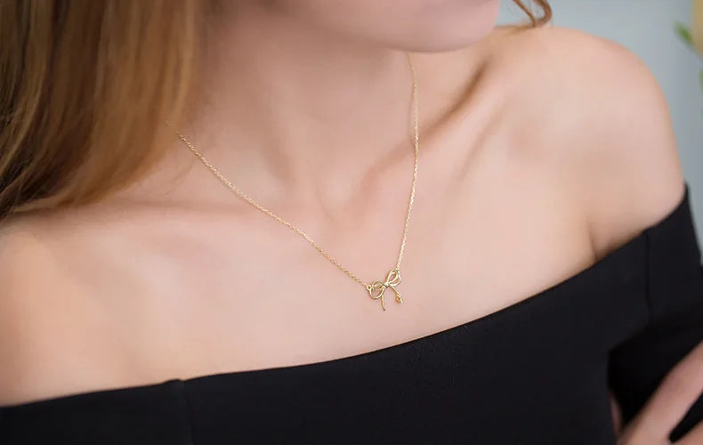 Classic Bowknot Necklace with Zircon 925 Silver Chain