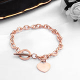 Forever Love Heart Pendant Stainless Steel Bracelet Charm Cuban Link Chain