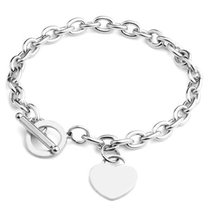 Forever Love Heart Pendant Stainless Steel Bracelet Charm Cuban Link Chain