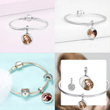 Forever Love Personalized Photo Round Charm 925 Sterling Silver Zircon Beads
