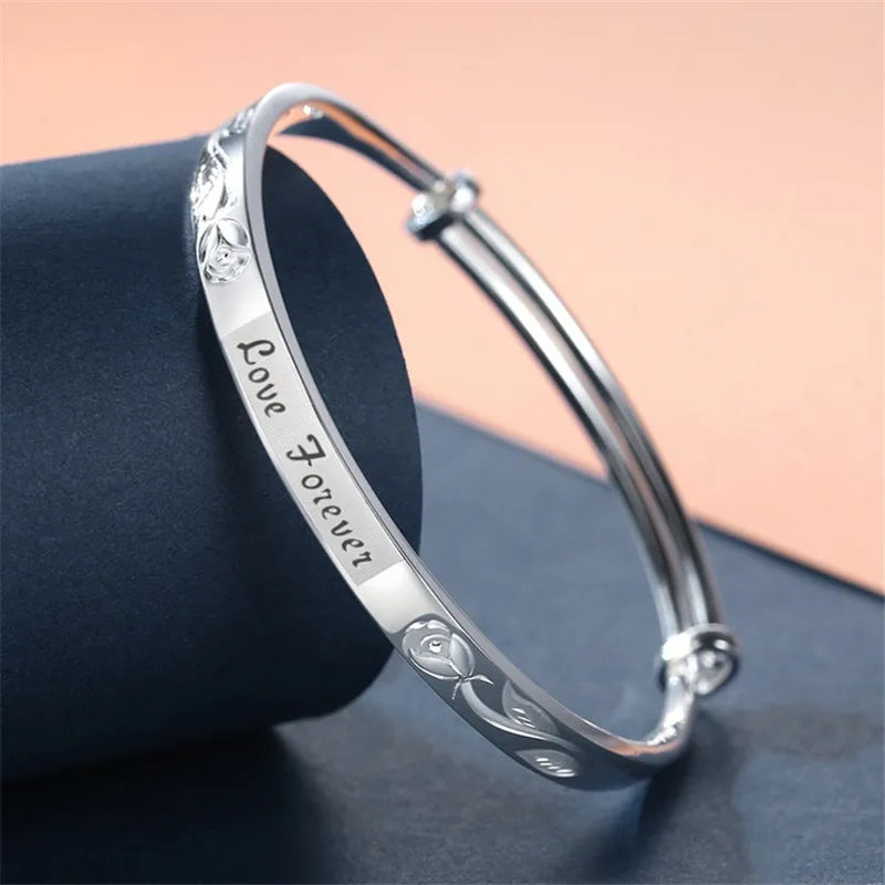 Forever Love S999 Sterling Silver Bangle Japanese Rose Boutique Gift