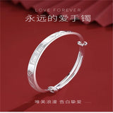 Forever Love999Silver Cuff Bracelet, Retro Rose Adjustable Bracelet