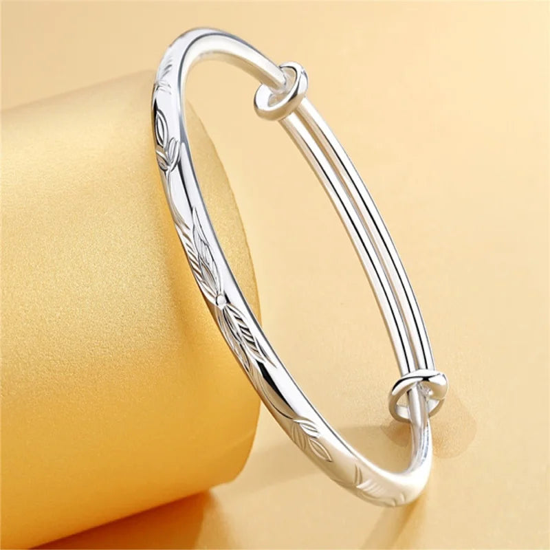 Forever Love999Silver Cuff Bracelet, Retro Rose Adjustable Bracelet
