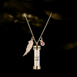 Hourglass Angel Wing Cremation Urn Necklace with Birthstones