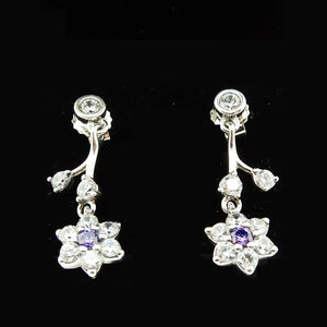 Purple Earrings 925 Sterling Silver Forget-Me-Not Women's Party Jewelry