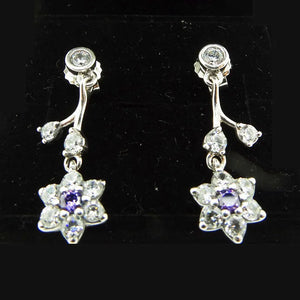 Purple Earrings 925 Sterling Silver Forget-Me-Not Women's Party Jewelry