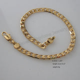 Yellow Plated Cuban 1 by 1 Link Bracelet Size Info Shown in Picture