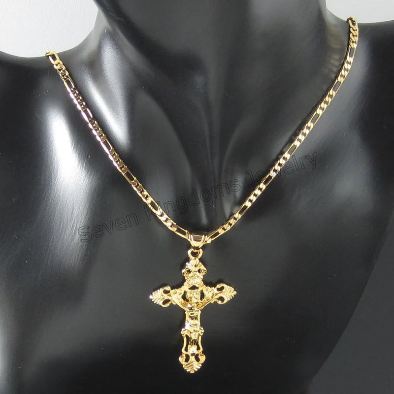 Yellow Plated 18" or 24" Necklace with Jesus Cross Pendant