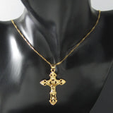 Yellow Plated 18" or 24" Necklace with Jesus Cross Pendant