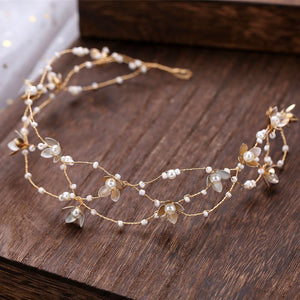 Pearl Golden Beaded Hairbands Tiara Bridal Hair Jewelry