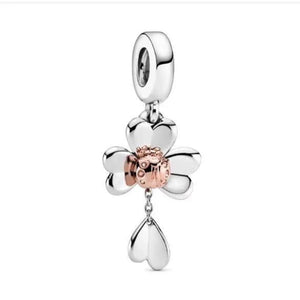 925 Sterling Silver Four Flower Dangle Charm for Bracelet Diy Jewelry