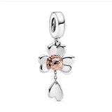 925 Sterling Silver Four Flower Dangle Charm for Bracelet Diy Jewelry