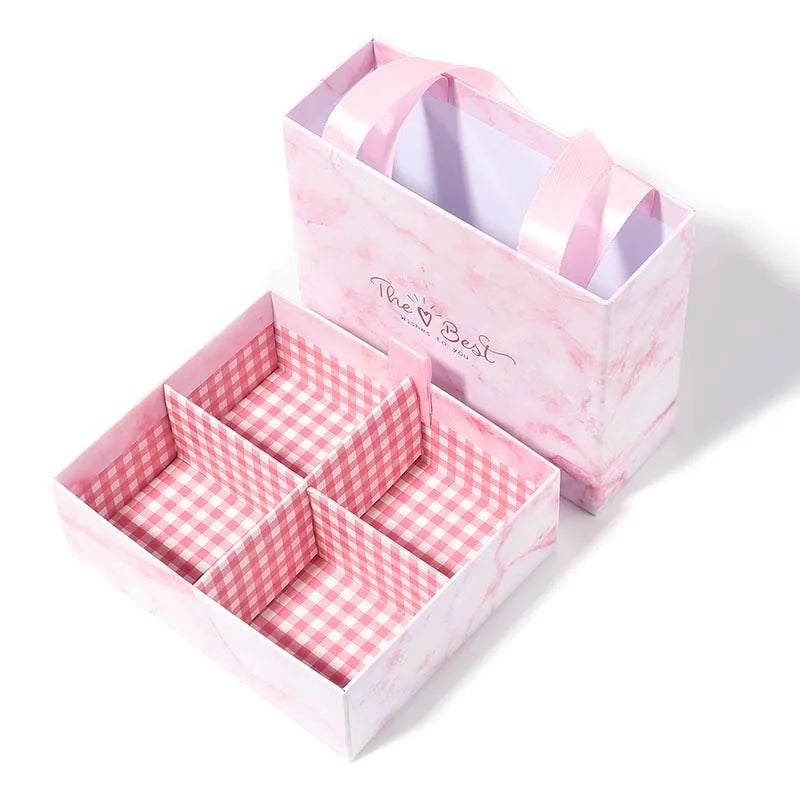 Pink Plaid Jewelry Box 14*12*5cm Ribbon Portable Gift Ornament Box