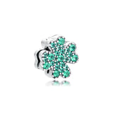 Four Leaf Clover Charm Green Stones 925 Silver DIY Beads